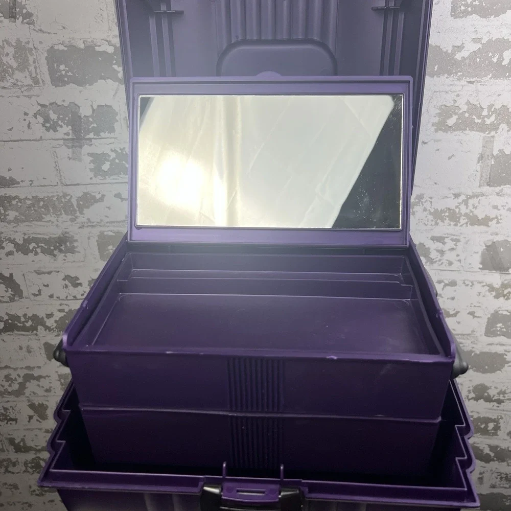 Vtg 90s Sassaby XL Travel Makeup Case Purple Black Model 103 Deluxe Plus 3 Tier
